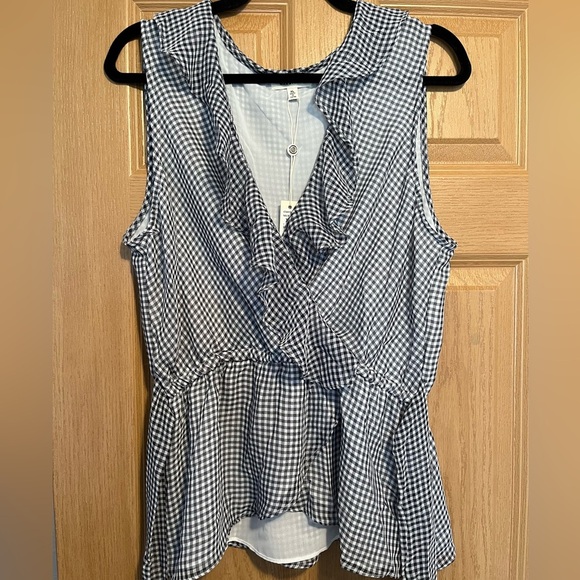 Max Studio Gingham Wrap Sleeveless Blouse with Ruffles NWT - Picture 1 of 7